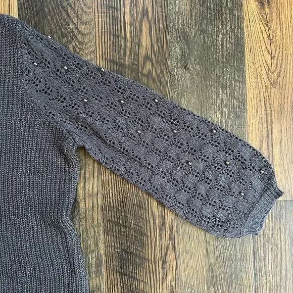 Lane Bryant Plus Size 22/24 Gray Metallic Knit Sweater Beaded Sleeve NWT - Picture 5 of 9